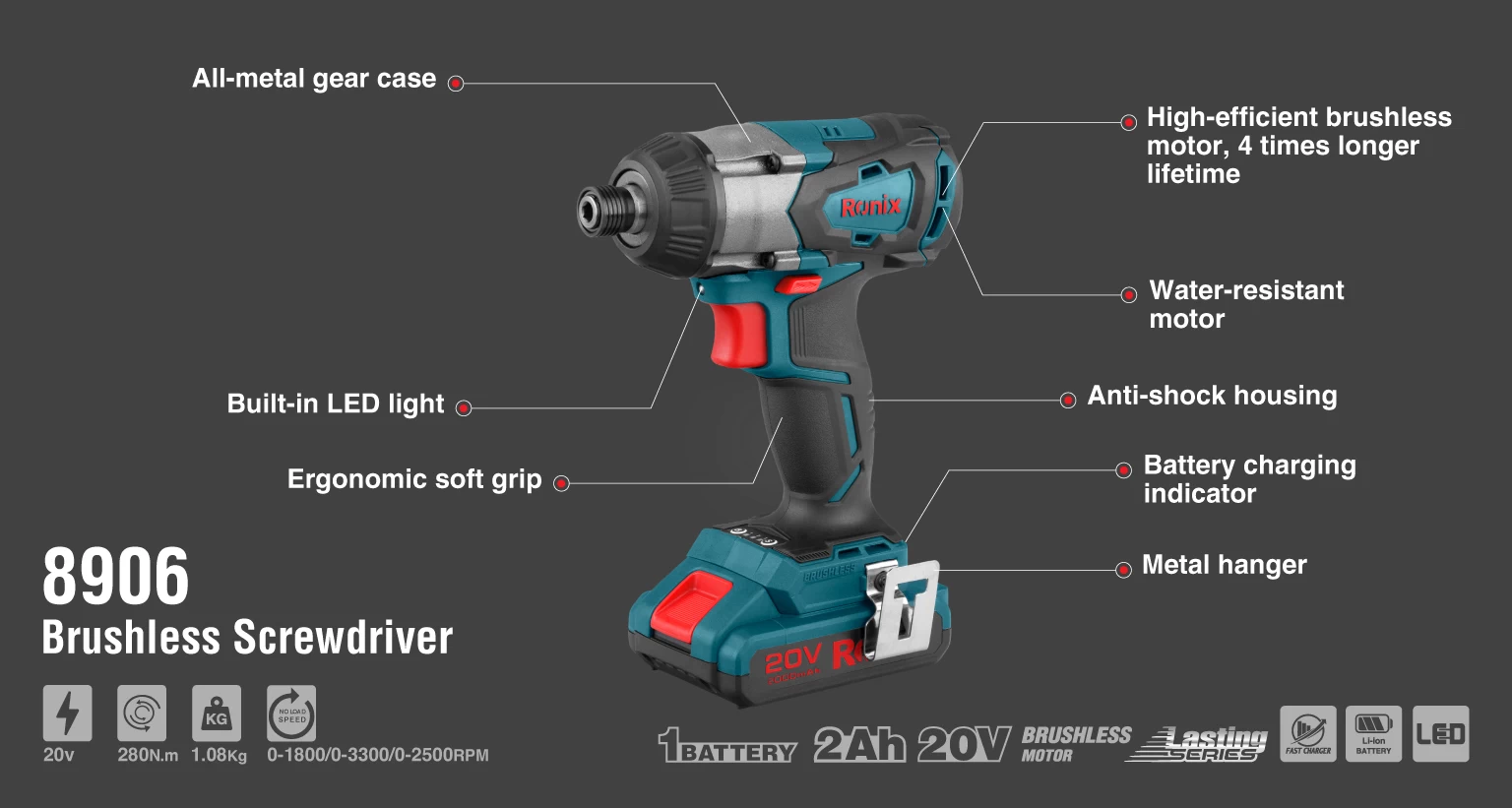 پیچ گوشتی چکشی شارژی براشلس 20 ولت