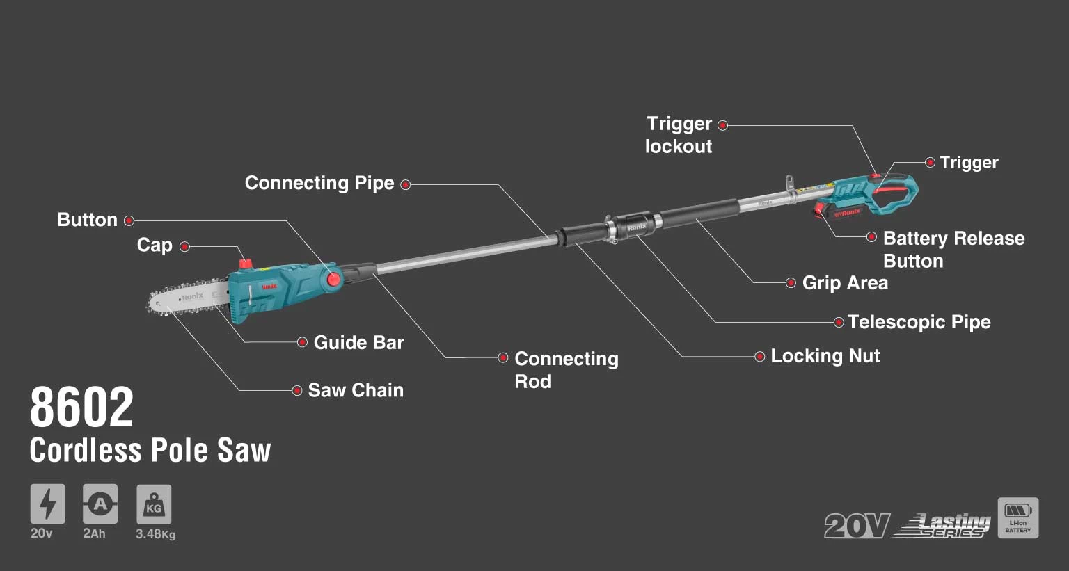 اره شاخه زن زنجیری شارژی 20 سانت -8602